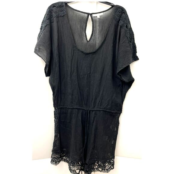 La Blanca Women's Crochet-Trim Romper Swim Cover-Up - Black Size XL NWOT - Picture 3 of 6